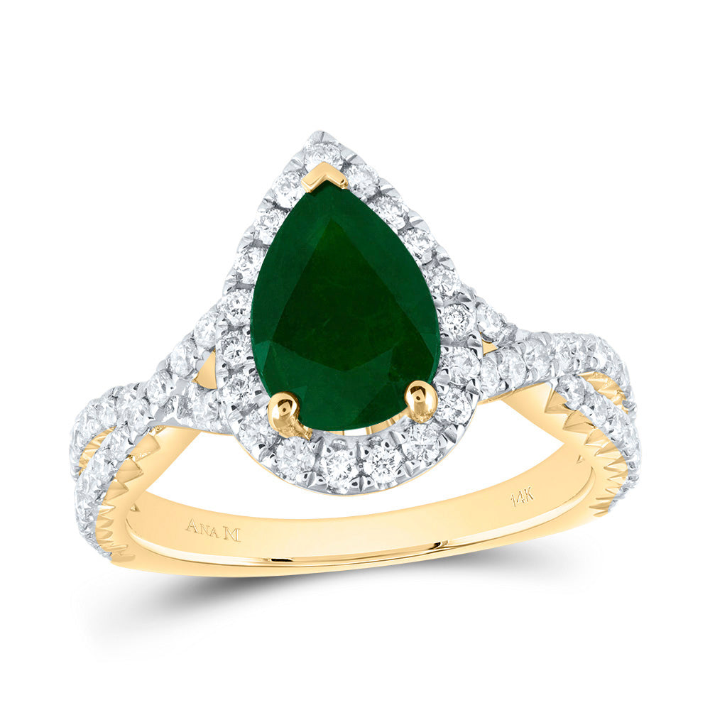 3/4CTW-DIA ANA M 10X6.5MM-PS-EM NAT GEM SINGLE HALO ENGAGEMENT RING 7 Daisy Joyeria