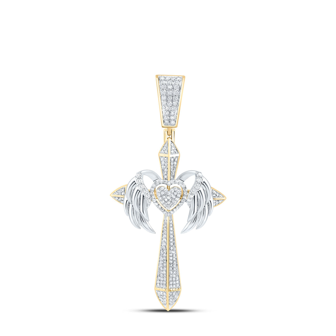1 1/5CTW-NAT DIA NK CROME HEART CROSS MENS CHARM Daisy Joyeria