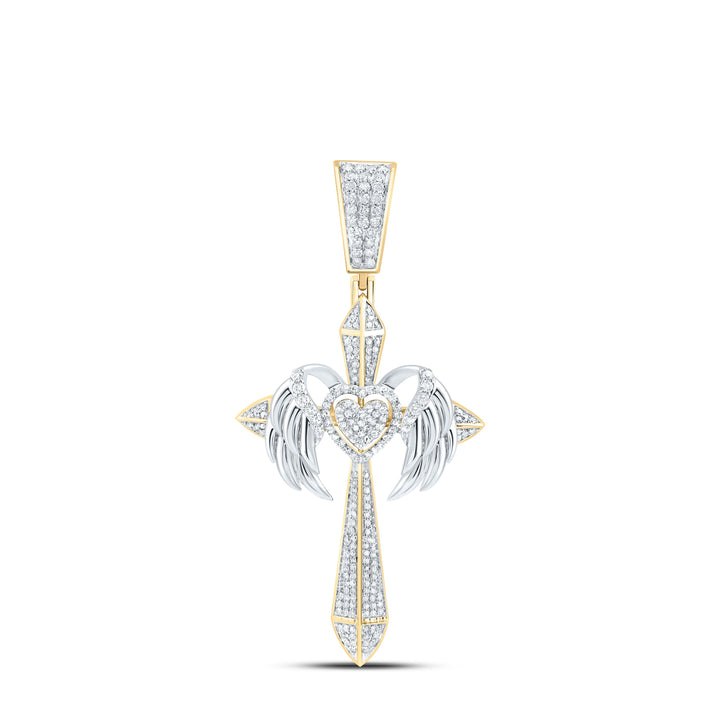 1 1/5CTW-NAT DIA NK CROME HEART CROSS MENS CHARM Daisy Joyeria