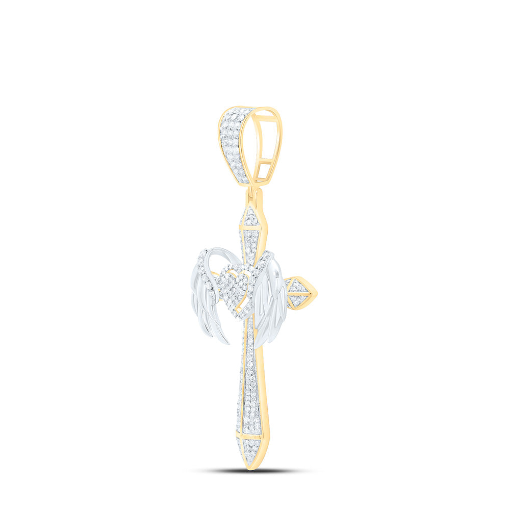 1 1/5CTW-NAT DIA NK CROME HEART CROSS MENS CHARM Daisy Joyeria