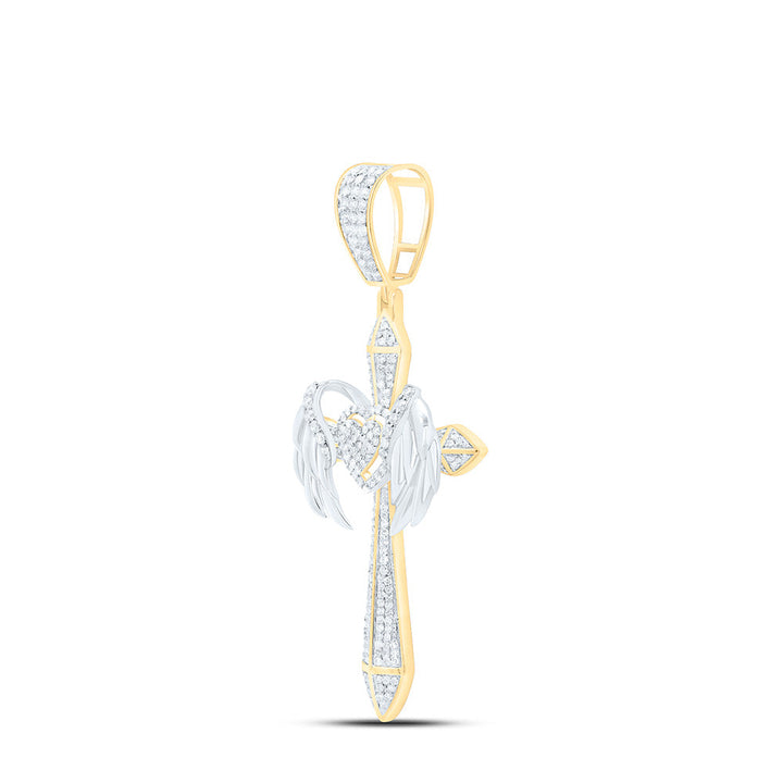 1 1/5CTW-NAT DIA NK CROME HEART CROSS MENS CHARM Daisy Joyeria