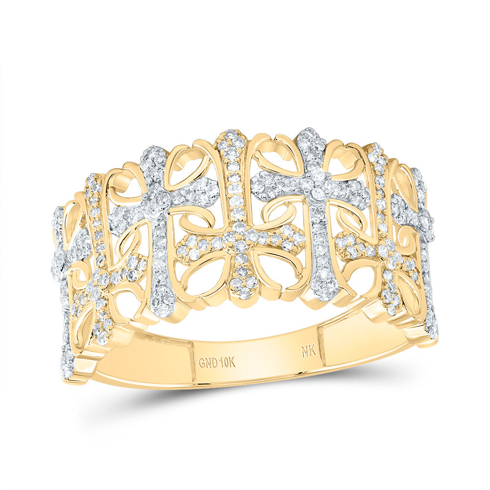 3/8CTW-DIA NK CROME CROSS MENS RING 10 Daisy Joyeria
