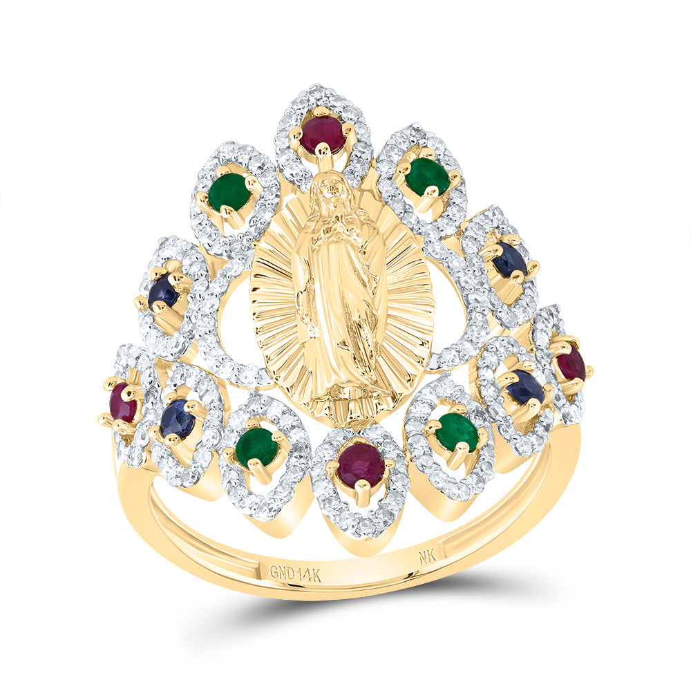 1/2CTW-DIA NK 1/8CTW RD-RU,1/8CTW RD-BS,1/10CTW RD-EM NAT GEM VIRGIN MOTHER MARY RING 7 Daisy Joyeria