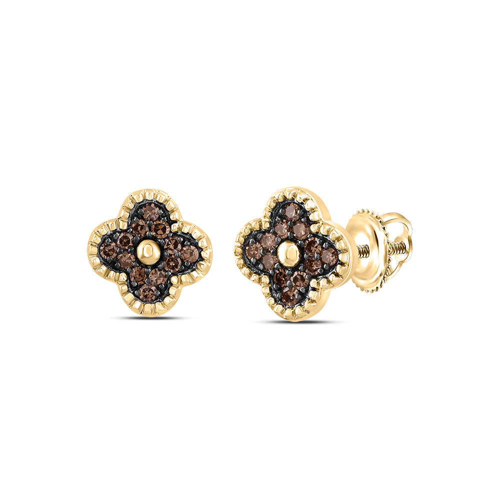 1/5CTW-DIA COGNAC NATURAL GIFT CLOVER STUD EARRING Daisy Joyeria
