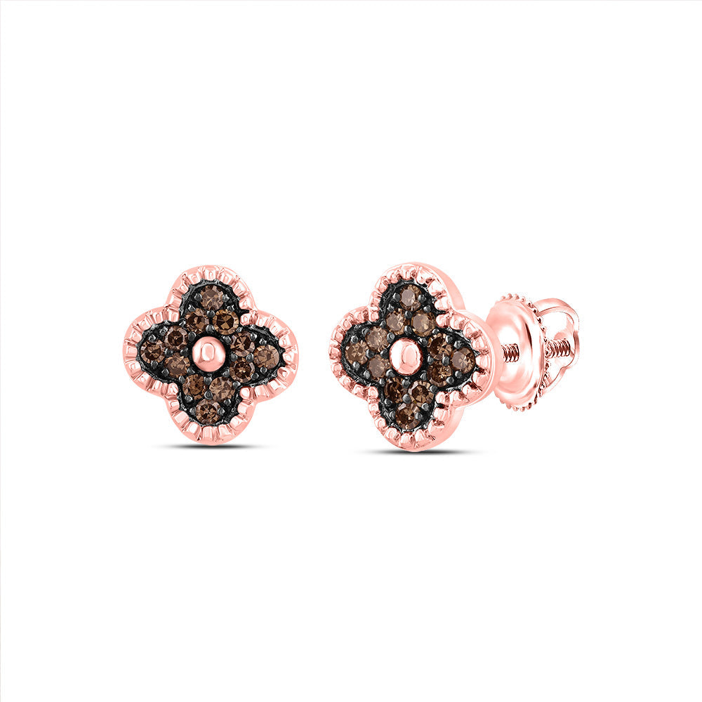 1/5CTW-DIA COGNAC NATURAL GIFT CLOVER STUD EARRING Daisy Joyeria