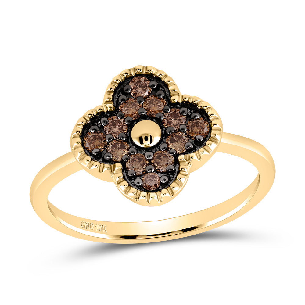1/3CTW-NAT DIA COGNAC NATURAL GIFT CLOVER RING 7 Daisy Joyeria