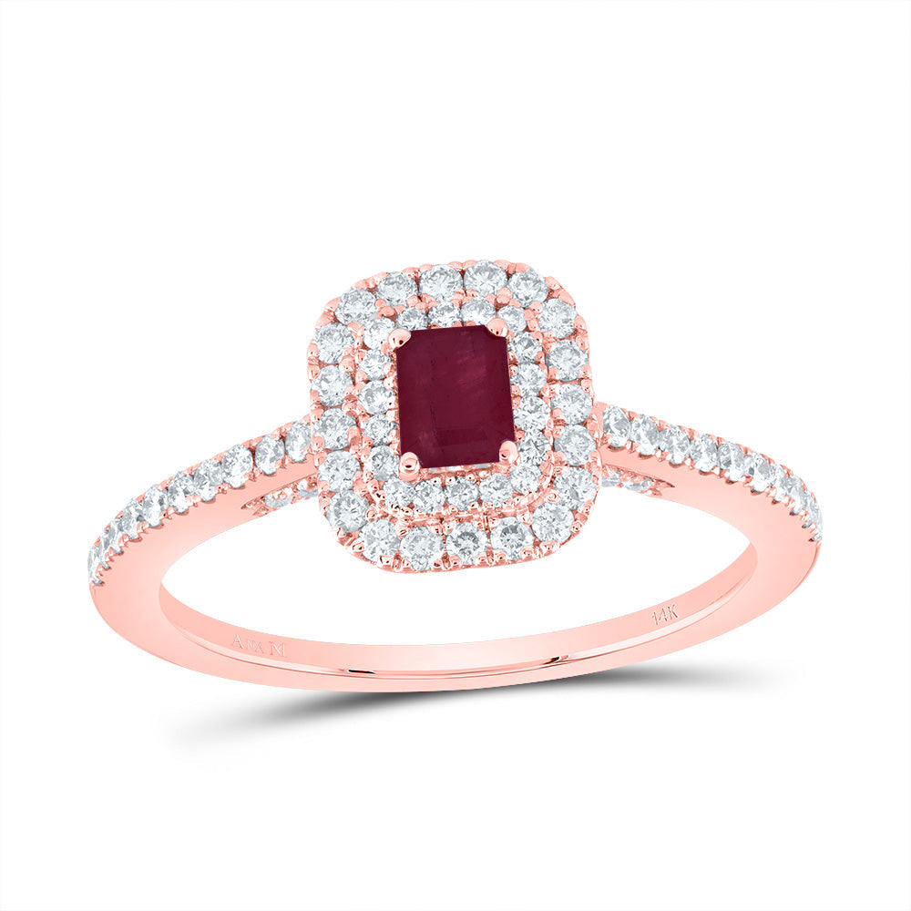 1/2CTW-DIA ANA M 4.2*3.2MM EM-RU NAT GEM EMERALD RING 7 Daisy Joyeria