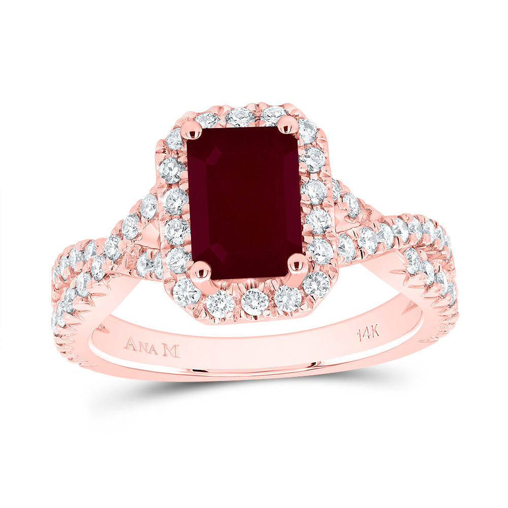 3/4CTW-DIA ANA M 8X5.5MM-OCT-RU NAT GEM SINGLE HALO ENGAGEMENT RING 7 Daisy Joyeria