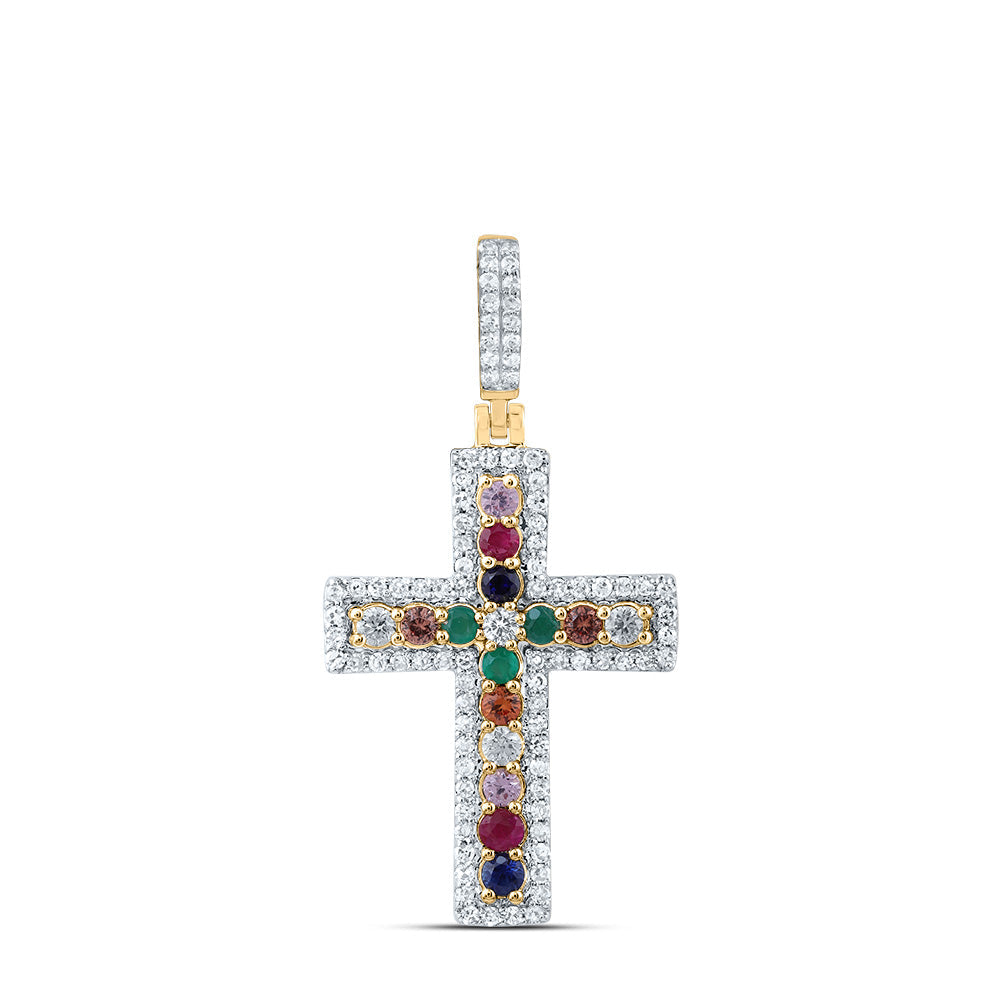 1/3CTW-NAT DIA CN 1/3CTW RD-NAT GEM MULTI CLR SAPPHIRE CROSS PENDANT Daisy Joyeria