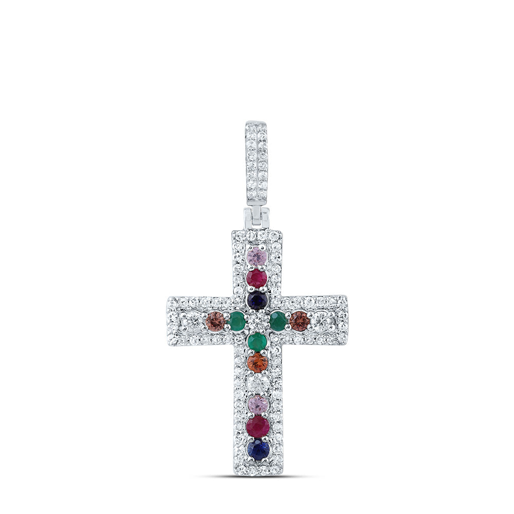 1/3CTW-NAT DIA CN 1/3CTW RD-NAT GEM MULTI CLR SAPPHIRE CROSS PENDANT Daisy Joyeria