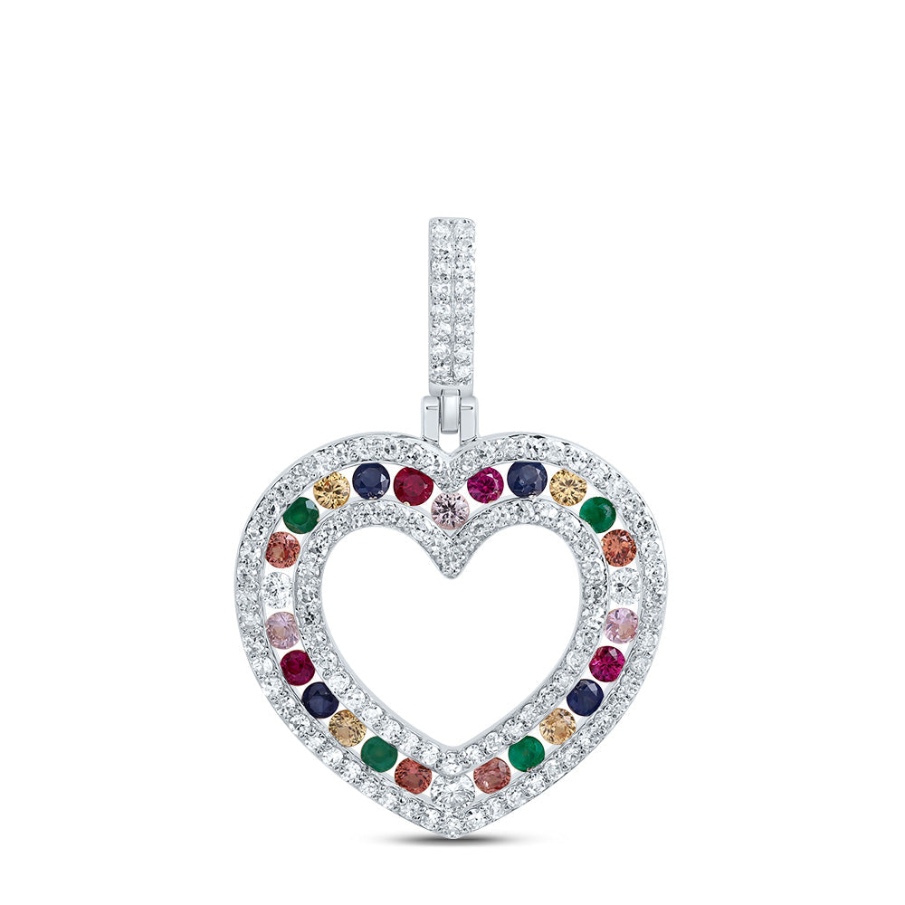 1/3CTW-NAT DIA CN 3/8CTW RD-NAT GEM MULTI CLR SAPPHIRE HEART PENDANT Daisy Joyeria