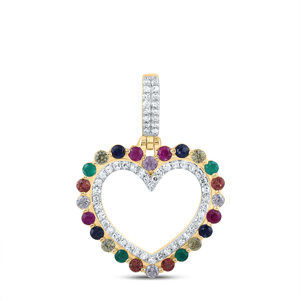 1/5CTW-NAT DIA CN 3/8CTW RD-NAT GEM MULTI CLR SAPPHIRE HEART PENDANT Daisy Joyeria