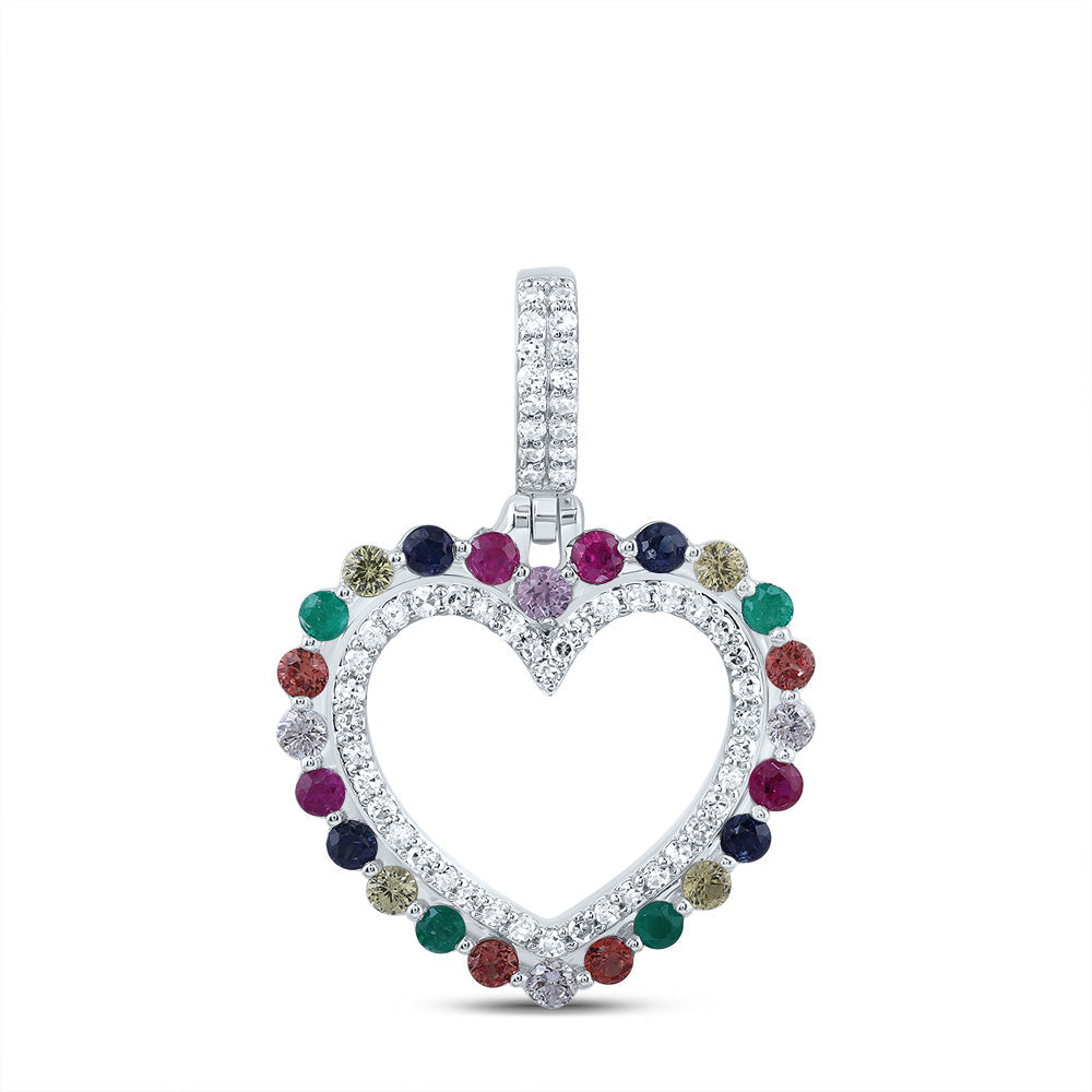 1/5CTW-NAT DIA CN 3/8CTW RD-NAT GEM MULTI CLR SAPPHIRE HEART PENDANT Daisy Joyeria