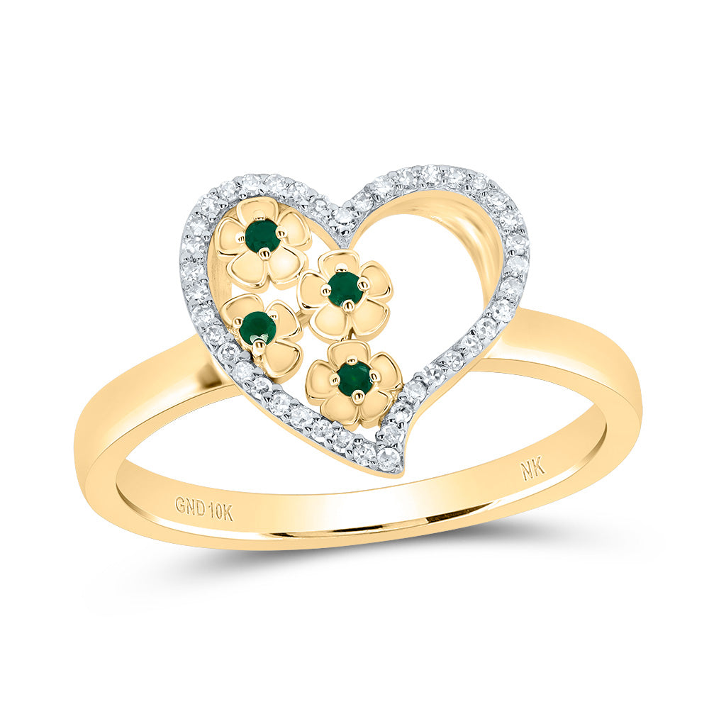 1/10CTW-NAT DIA NK 1/20 CTW-EMRALD NATURAL GEM HEART RING 7 Daisy Joyeria