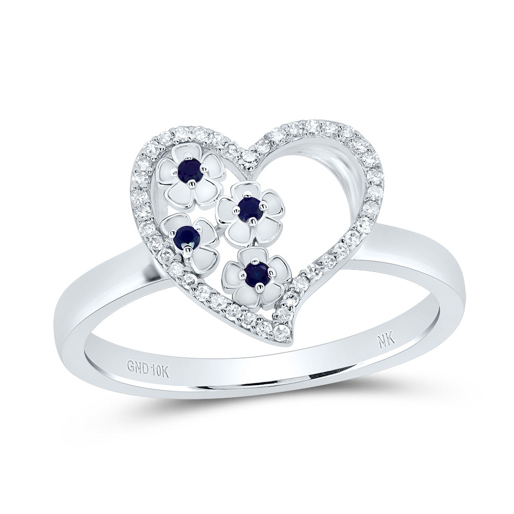 1/10CTW-NAT DIA NK 1/20 CTW-BLUE SAPPHIRE NATURAL GEM HEART RING 7 Daisy Joyeria