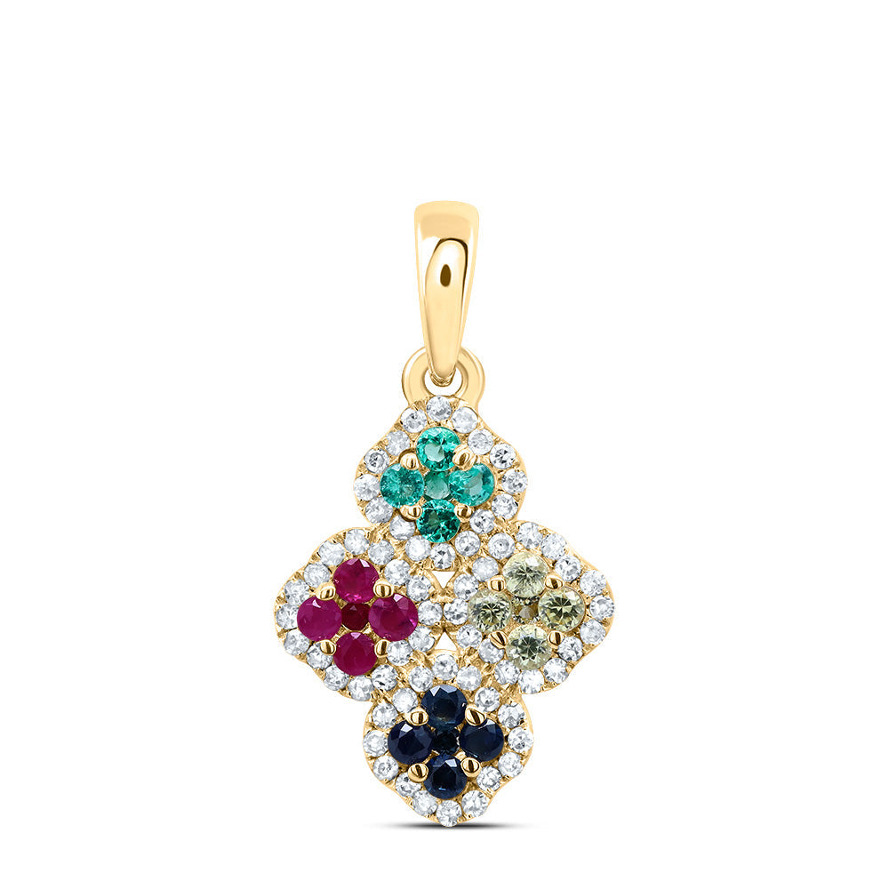 1/6CTW-DIA P1 GIFT 1/4CTW NAT-GEM MULTI CLR CLOVER PENDANT Daisy Joyeria