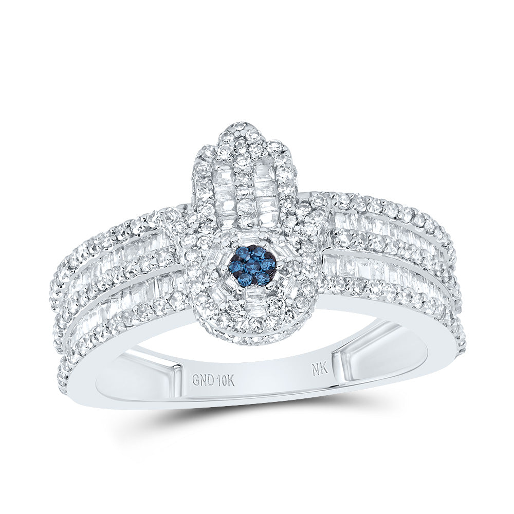 1 CTW- NAT DIA NK FASHION BLUE-DIA HAMSA RING 7 Daisy Joyeria