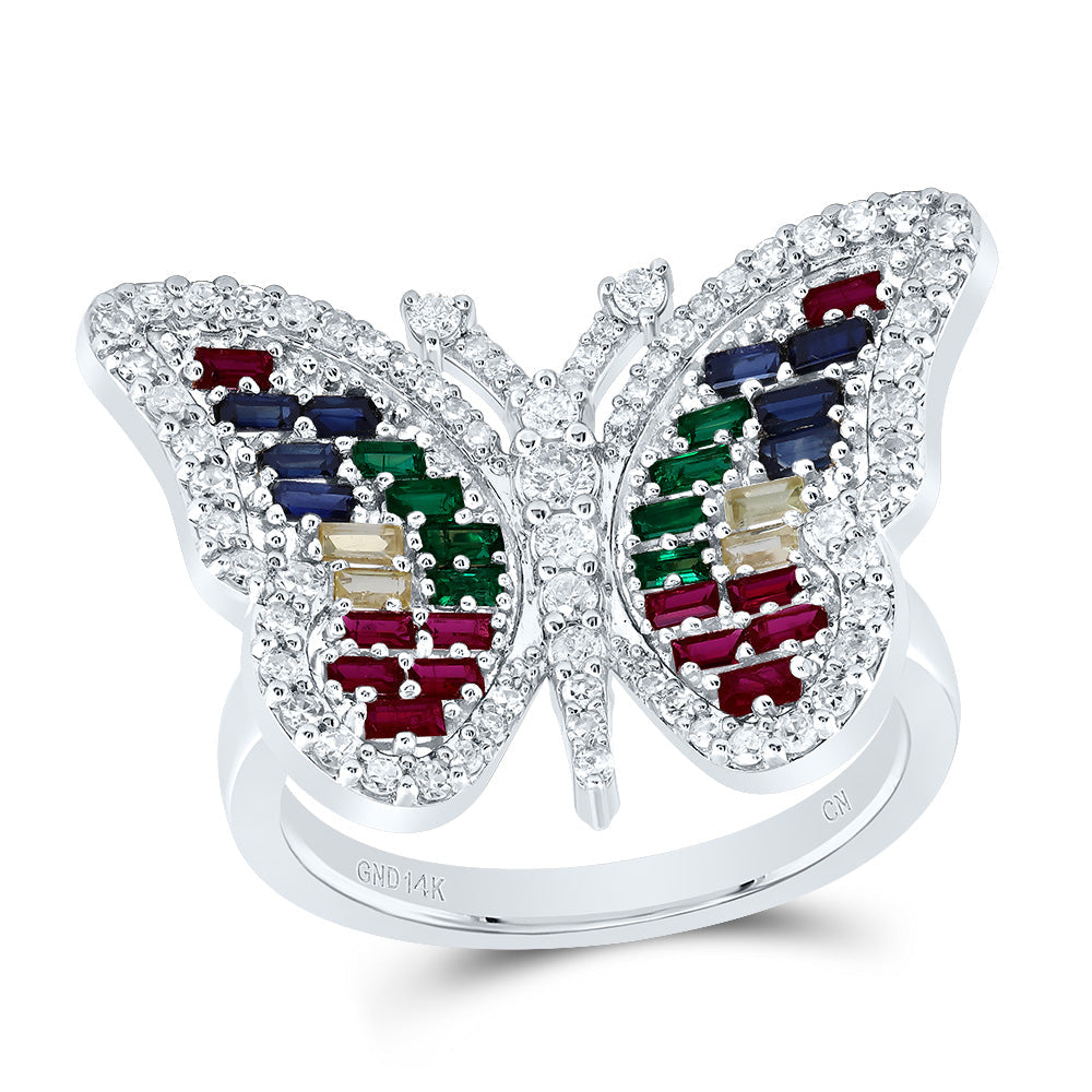 1/2CTW-DIA CN 3/4CTW BAG-NAT GEM MULTI CLR SAPPHIRE BUTTERFLY RING 7 Daisy Joyeria