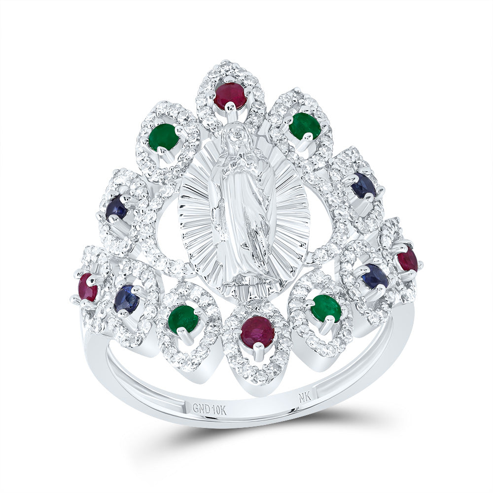 1/2CTW-DIA NK 1/6CTW RD-RU,1/8CTW RD-BS,1/10CTW RD-EM NAT GEM VIRGIN MOTHER MARY RING 7 Daisy Joyeria