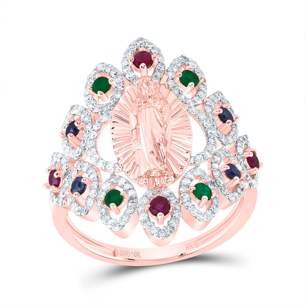 1/2CTW-DIA NK 1/6CTW RD-RU,1/8CTW RD-BS,1/10CTW RD-EM NAT GEM VIRGIN MOTHER MARY RING 7 Daisy Joyeria