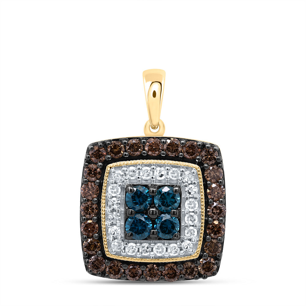 3/4CTW-DIA P1 GIFT COGNAC NATURAL, BLUE-DIA SQUARE PENDANT Daisy Joyeria