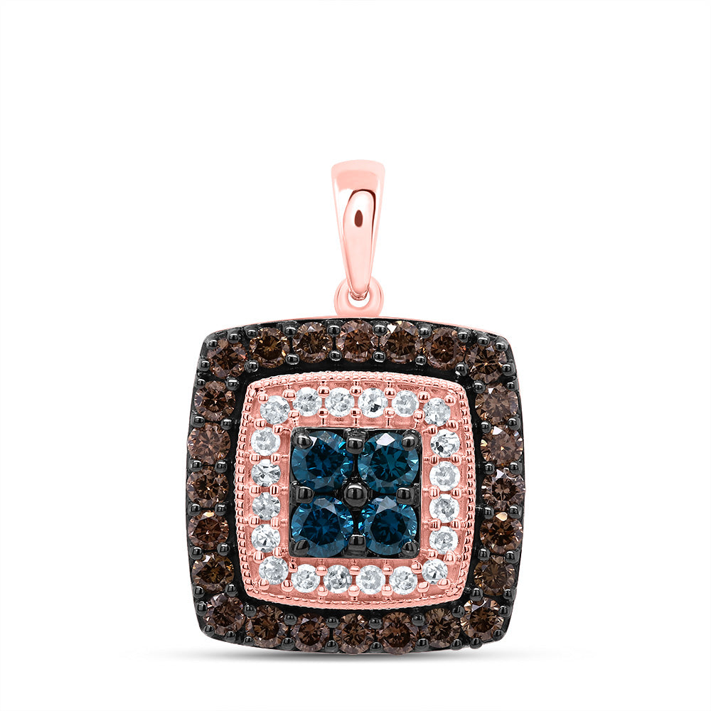 3/4CTW-DIA P1 GIFT COGNAC NATURAL, BLUE-DIA SQUARE PENDANT Daisy Joyeria