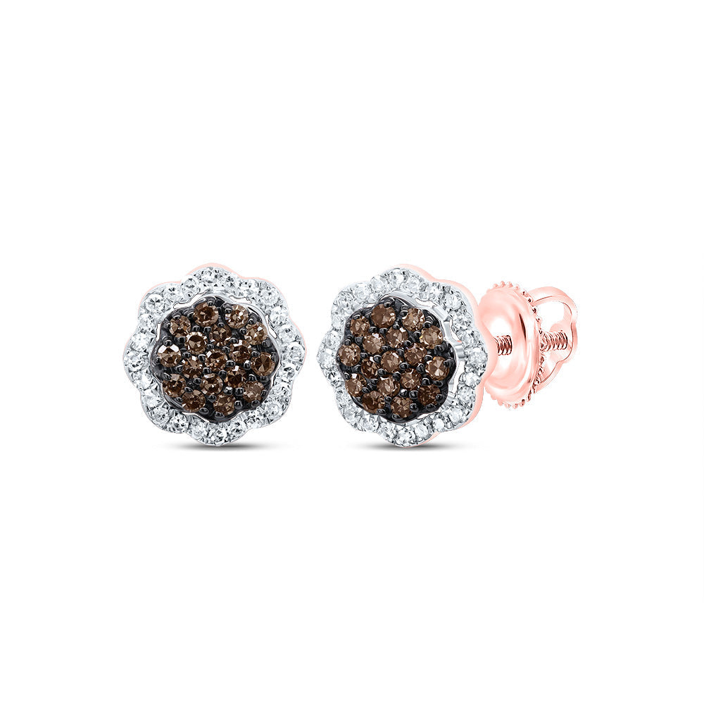 1/4CTW-DIA P1 GIFT COGNAC NATURAL DIAMOND FLOWER STUD EARRING Daisy Joyeria
