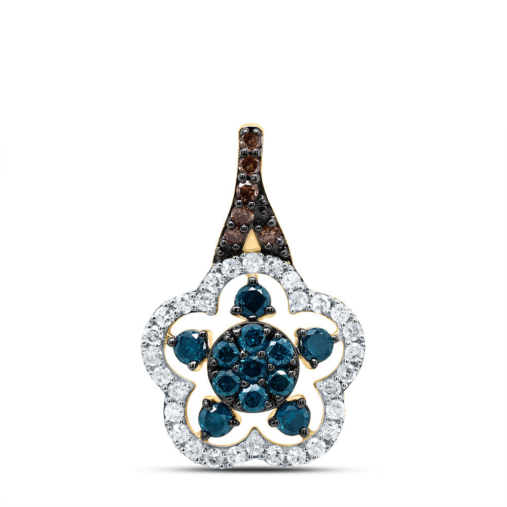 1/2CTW-DIA P1 GIFT COGNAC NATURAL, BLUE-DIA FLOWER PENDANT Daisy Joyeria