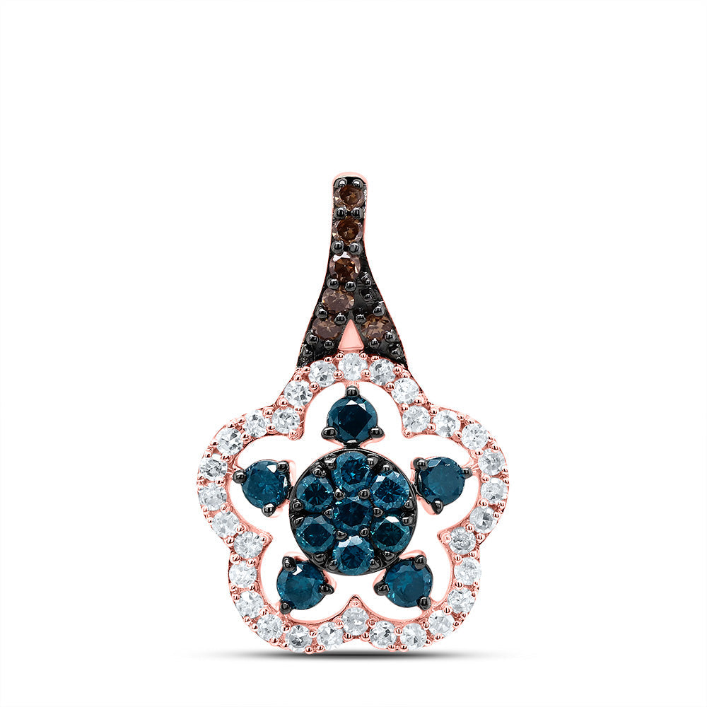 1/2CTW-DIA P1 GIFT COGNAC NATURAL, BLUE-DIA FLOWER PENDANT Daisy Joyeria