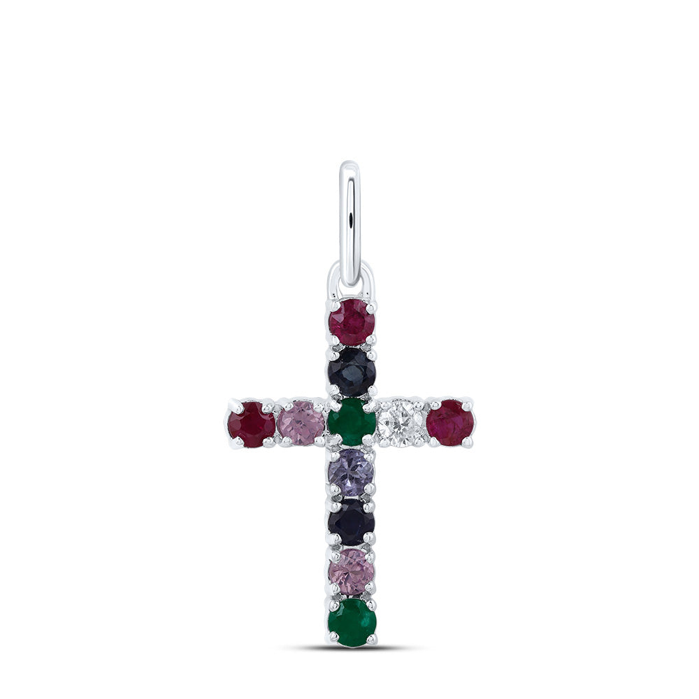 1/20CTW-NAT DIA CN 1/2CTW-RD-NAT GEM MULTI CLR SAPPHIRE CROSS PENDANT Daisy Joyeria