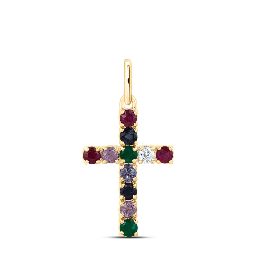 1/20CTW-NAT DIA CN 1/2CTW-RD-NAT GEM MULTI CLR SAPPHIRE CROSS PENDANT Daisy Joyeria
