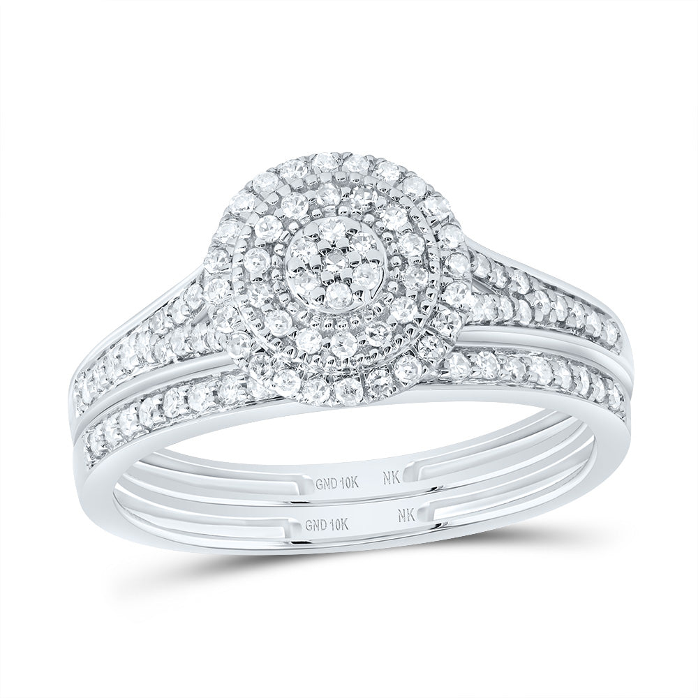 3/8CTW-NAT DIA NK ROUND DOUBLE HALO BRIDAL SET 7 Daisy Joyeria