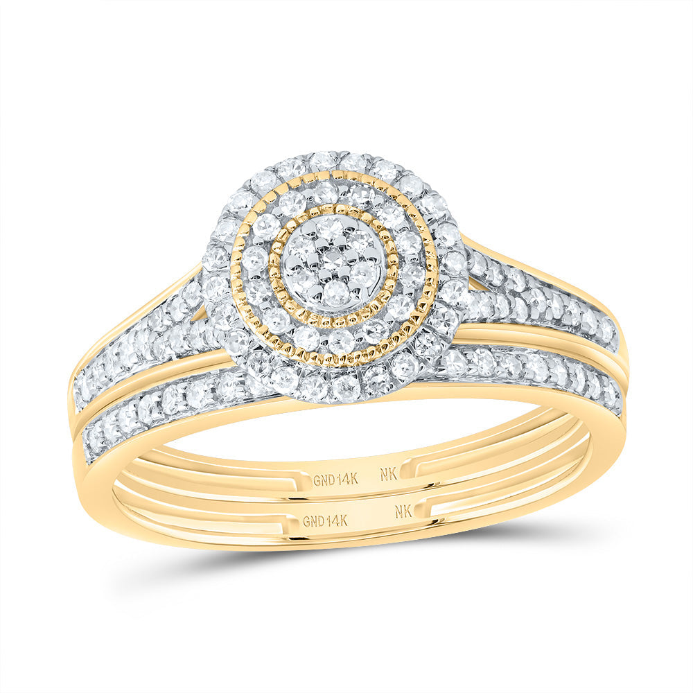3/8CTW-NAT DIA NK ROUND DOUBLE HALO BRIDAL SET 7 Daisy Joyeria