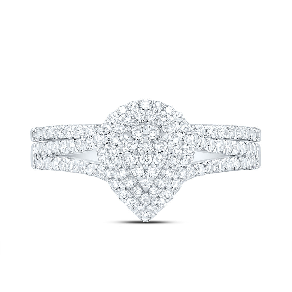 3/8CTW-NAT DIA NK PEAR DOUBLE HALO BRIDAL SET 7 Daisy Joyeria