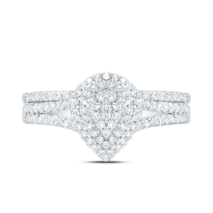 3/8CTW-NAT DIA NK PEAR DOUBLE HALO BRIDAL SET 7 Daisy Joyeria