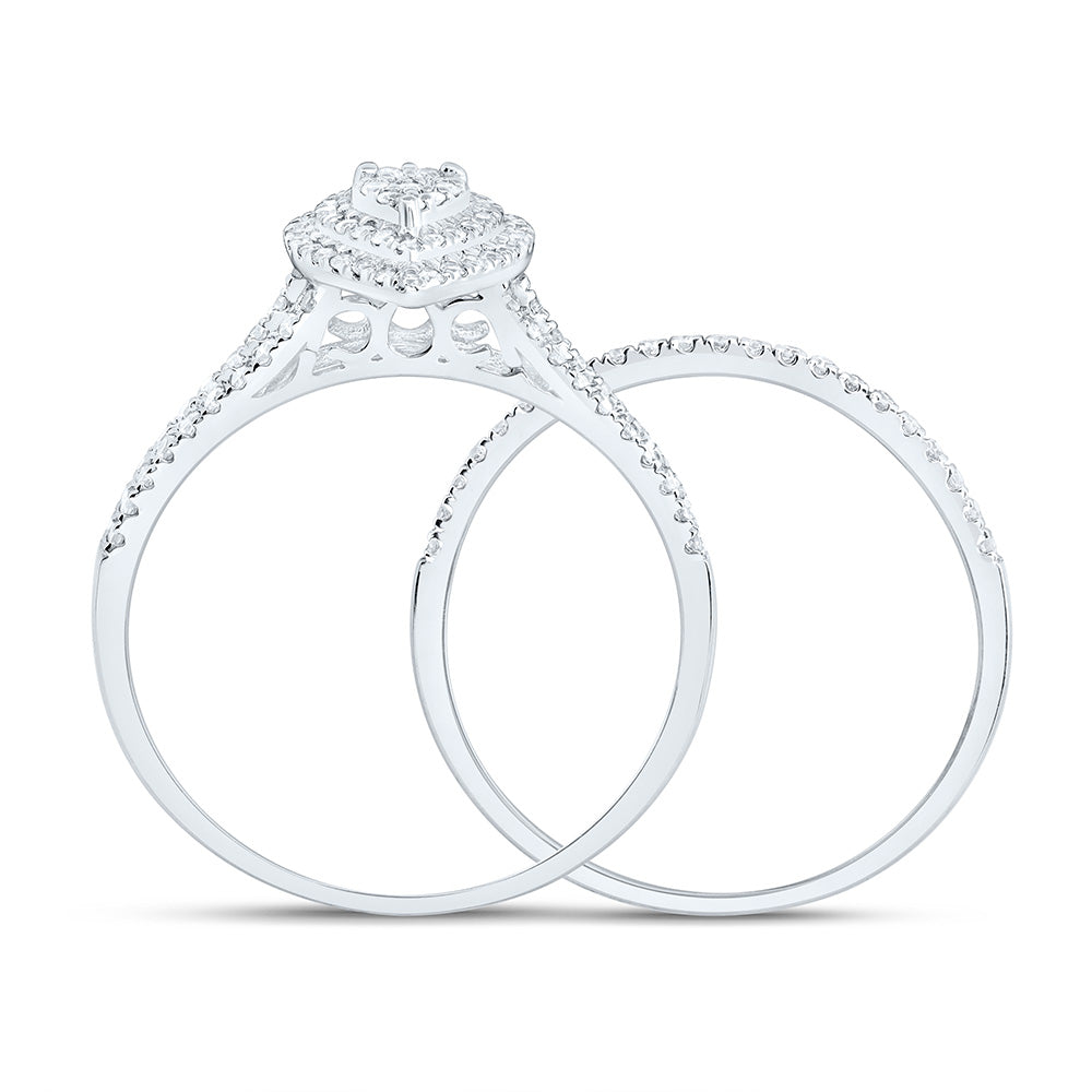 3/8CTW-NAT DIA NK PEAR DOUBLE HALO BRIDAL SET 7 Daisy Joyeria