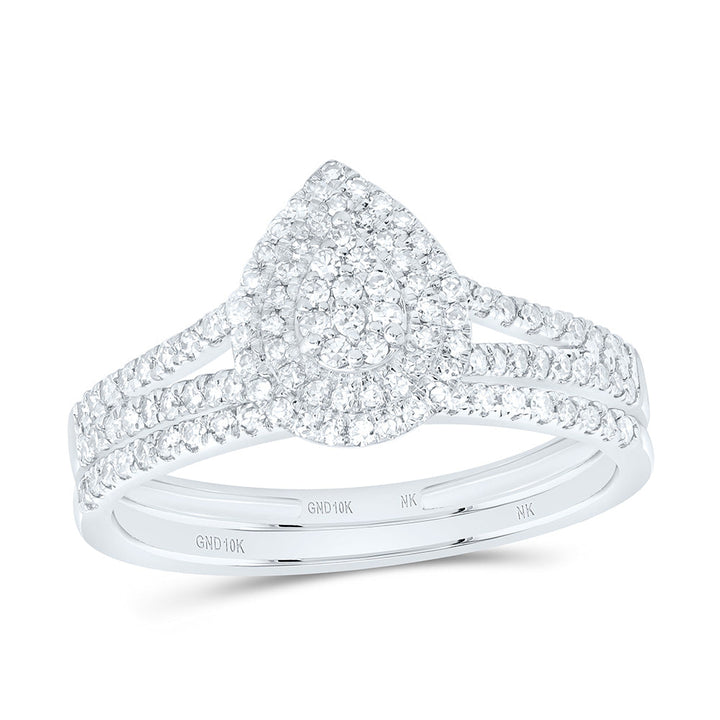 3/8CTW-NAT DIA NK PEAR DOUBLE HALO BRIDAL SET 7 Daisy Joyeria