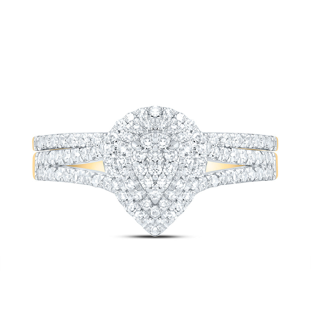 3/8CTW-NAT DIA NK PEAR DOUBLE HALO BRIDAL SET 7 Daisy Joyeria
