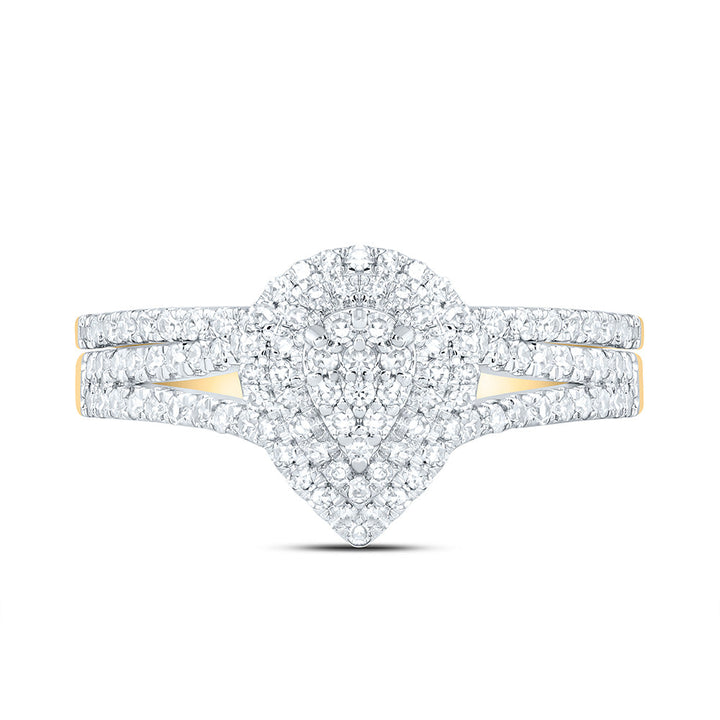 3/8CTW-NAT DIA NK PEAR DOUBLE HALO BRIDAL SET 7 Daisy Joyeria