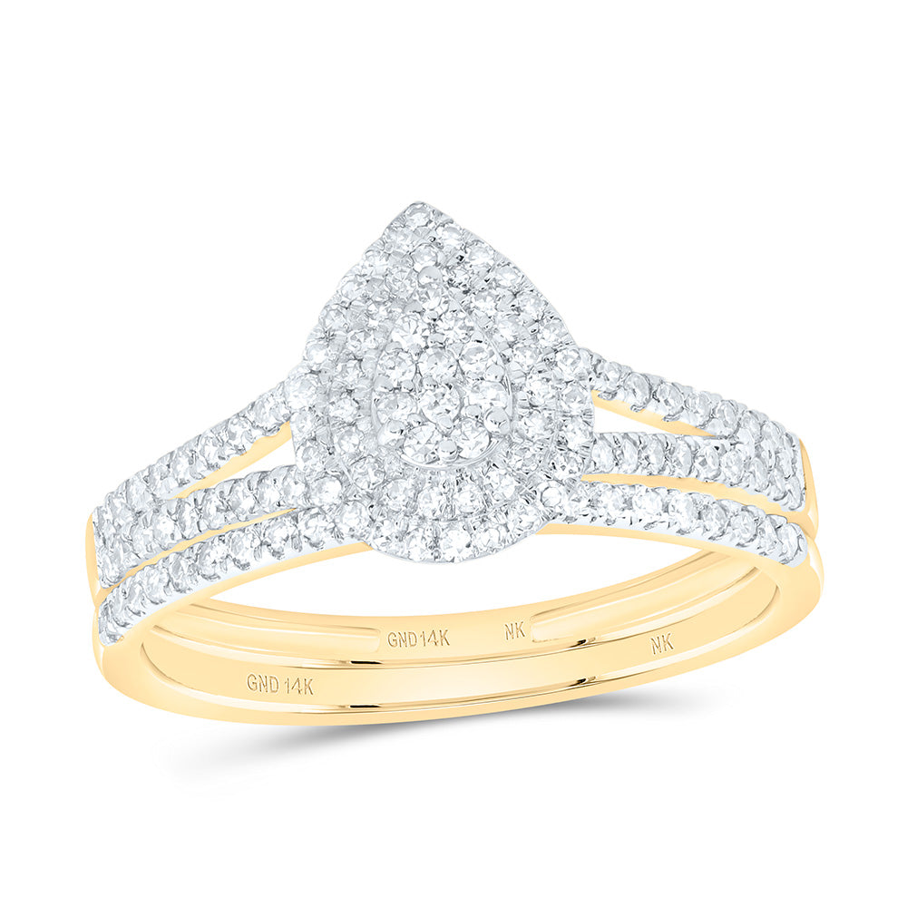 3/8CTW-NAT DIA NK PEAR DOUBLE HALO BRIDAL SET 7 Daisy Joyeria