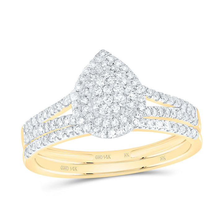 3/8CTW-NAT DIA NK PEAR DOUBLE HALO BRIDAL SET 7 Daisy Joyeria