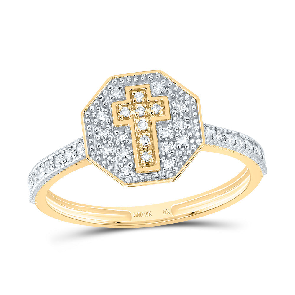 1/6CTW-NAT DIA NK FASHION OCTAGON CROSS RING 7 Daisy Joyeria