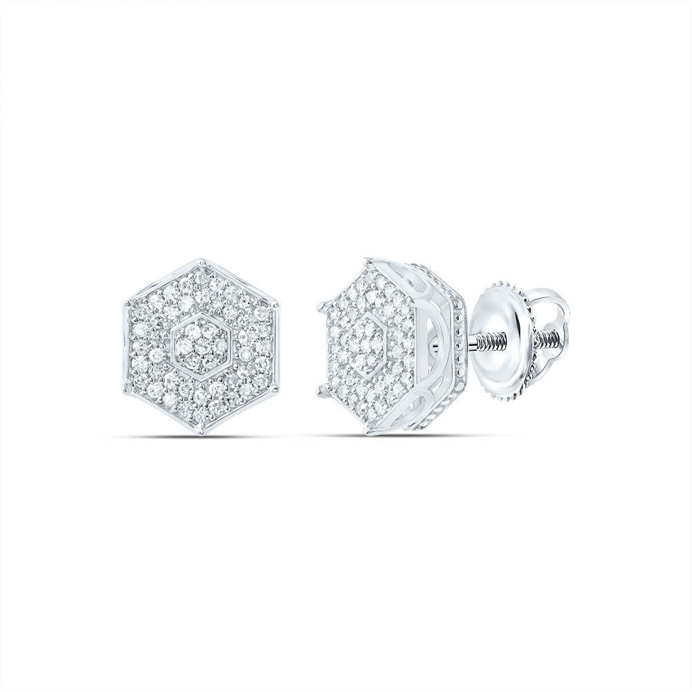 3/8CTW-NAT DIA NK FASHION HEXAGON STUD EARRING Daisy Joyeria