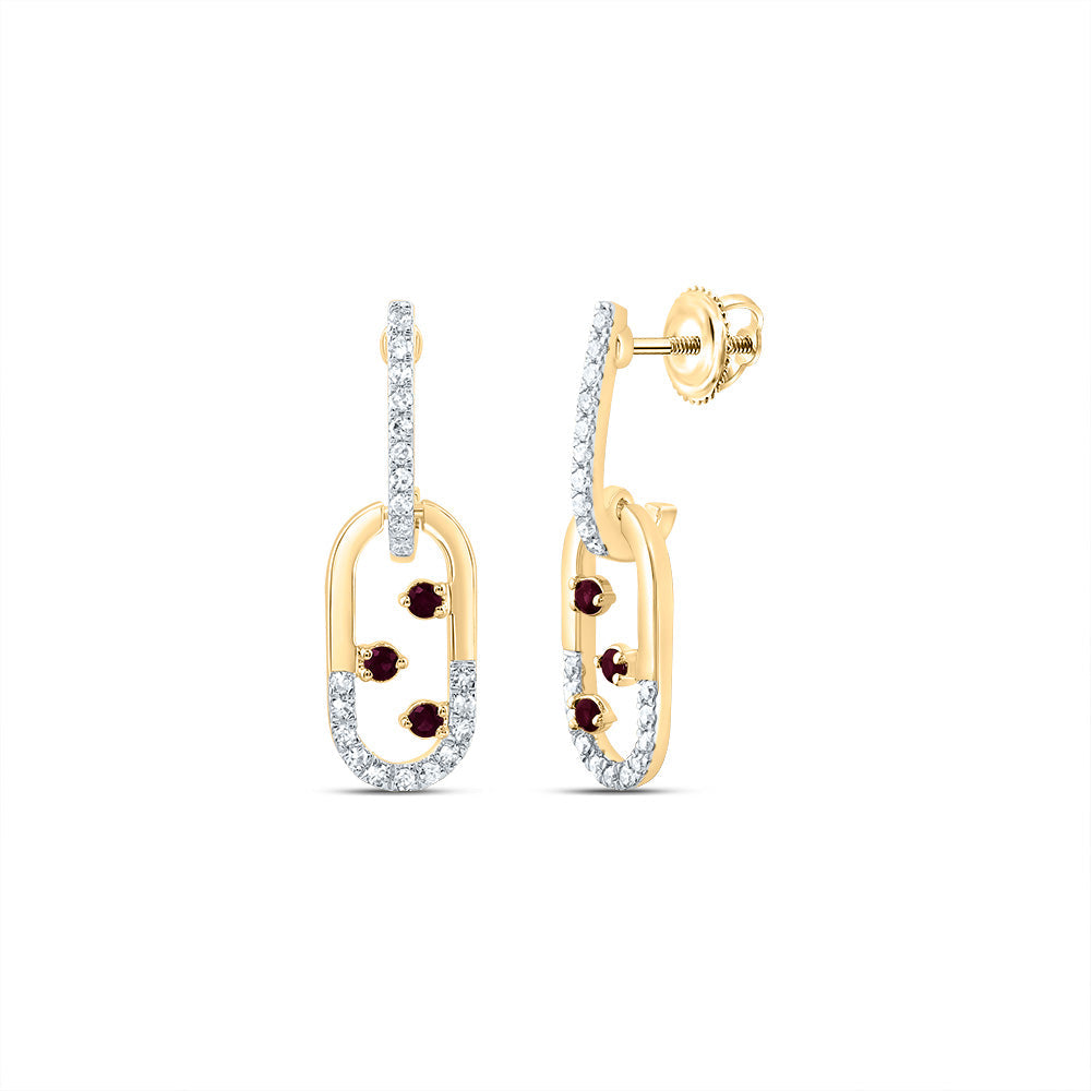 1/6CTW-NAT DIA CN 1/10CTW RD-RU NAT GEM PAPER CLIP DANGLING EARRING Daisy Joyeria