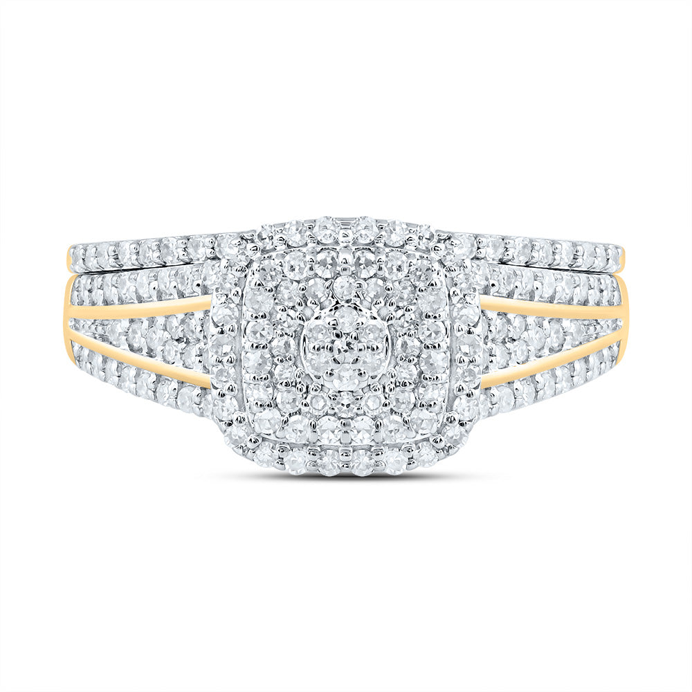 1/2CTW-DIA NK CUSHION DOUBLE HALO BRIDAL SET 7 Daisy Joyeria
