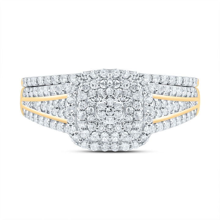 1/2CTW-DIA NK CUSHION DOUBLE HALO BRIDAL SET 7 Daisy Joyeria