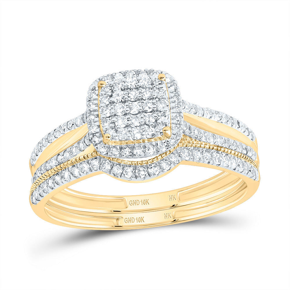 1/2CTW-DIA NK CUSHION SINGLE HALO BRIDAL SET 7 Daisy Joyeria
