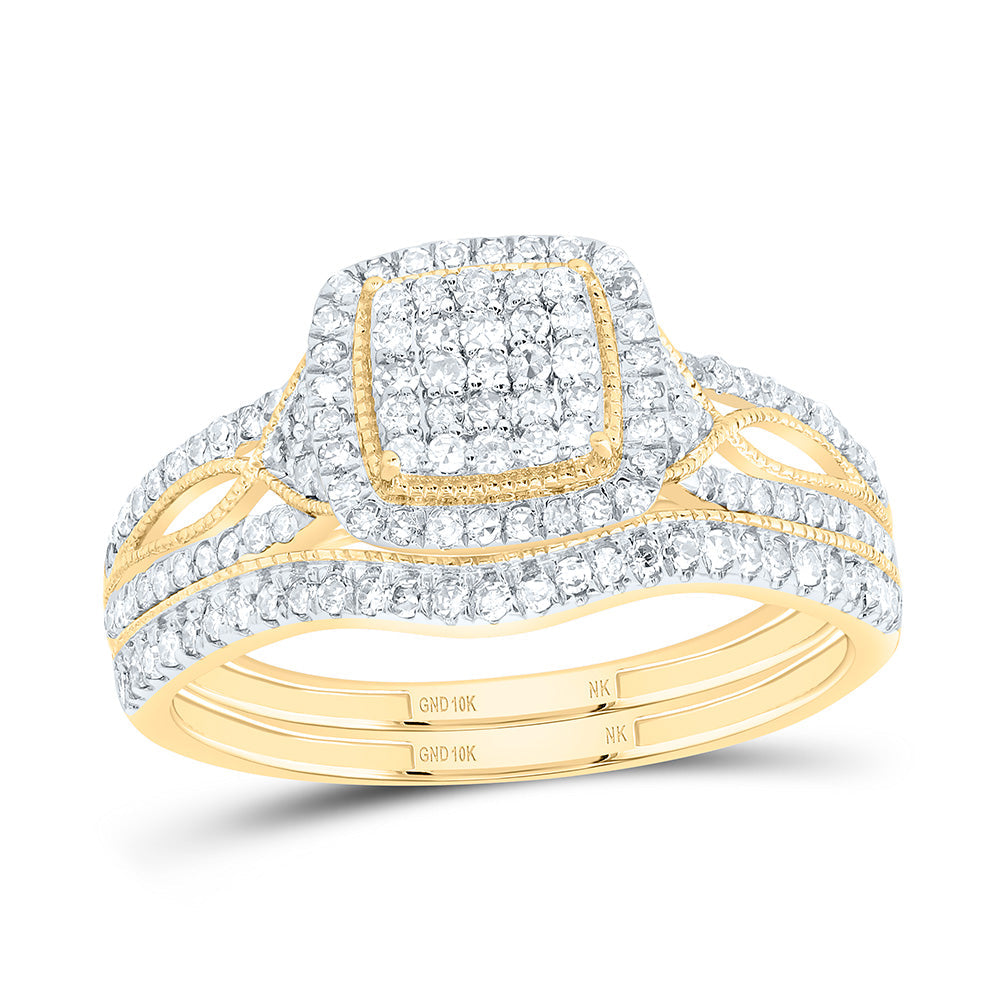 1/2CTW-DIA NK CUSHION SINGLE HALO BRIDAL SET 7 Daisy Joyeria