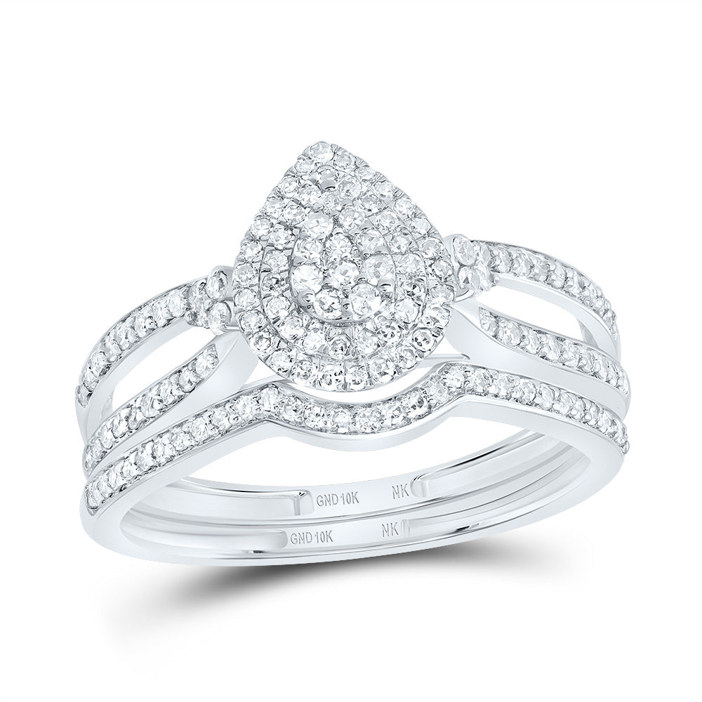 1/2CTW-DIA NK PEAR DOUBLE HALO BRIDAL SET 7 Daisy Joyeria