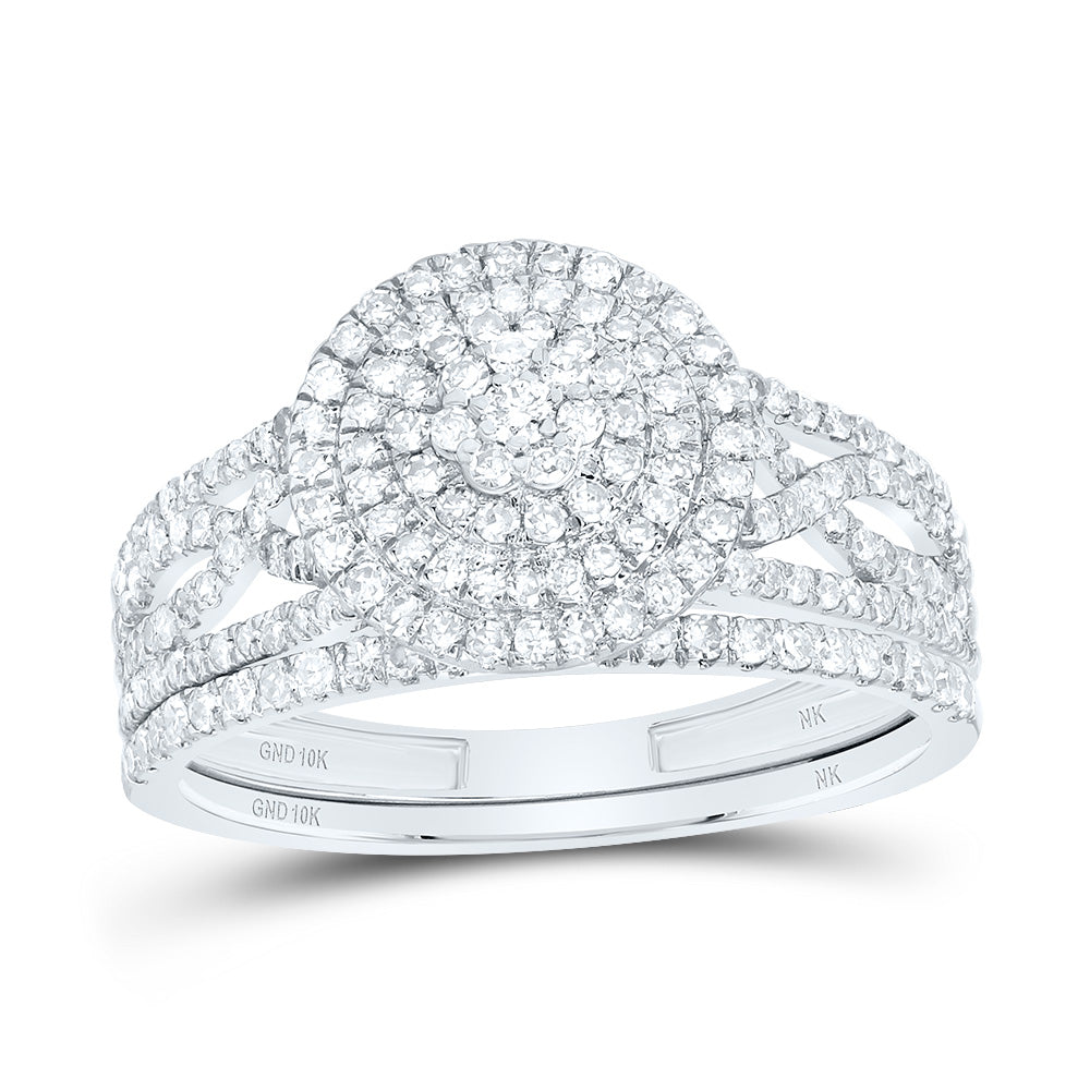3/4CTW-DIA NK ROUND DOUBLE HALO BRIDAL SET 7 Daisy Joyeria